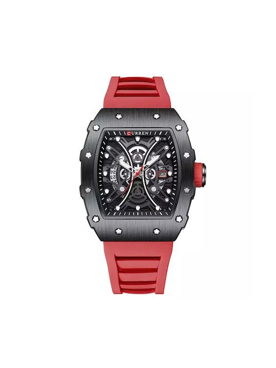 Curren Watch Chronograph Battery with Red Rubber Strap