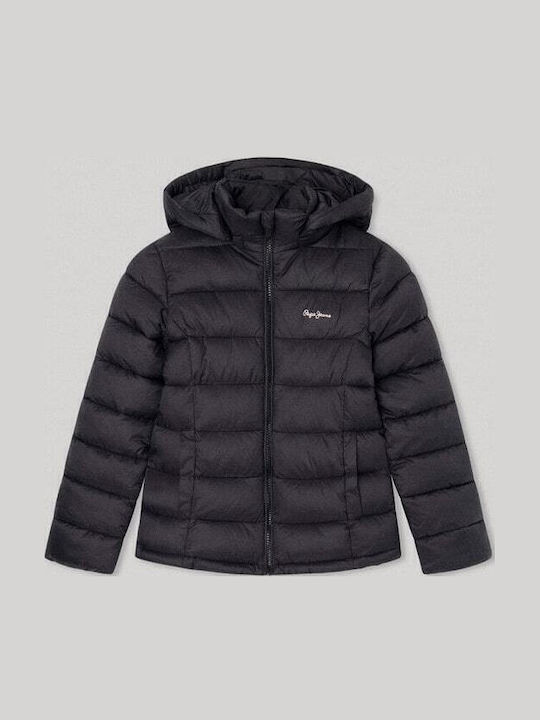 Simone Kids Quilted Short Coat with Hood Black