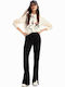 Women's High-waisted Fabric Trousers Flared with Elastic Black
