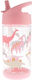 Stephen Joseph Flip Top Kids Water Bottle Dinosaur Plastic with Straw Pink 350ml