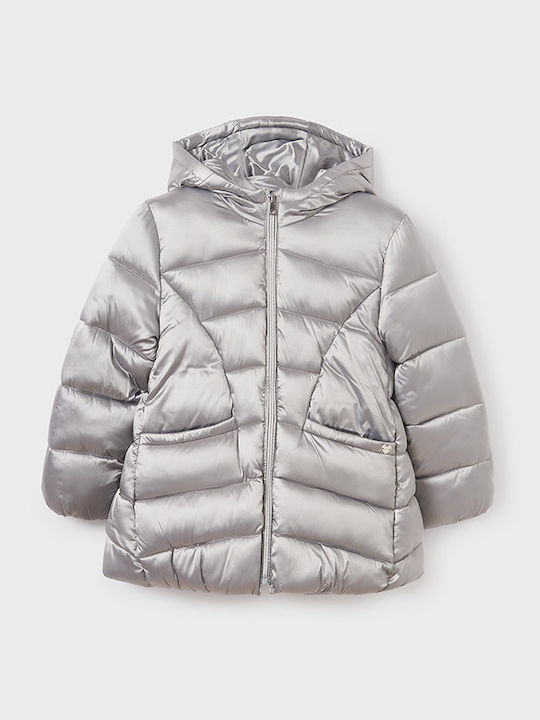 Daunen-Kinderjacke Kurz mit Kapuze Silber