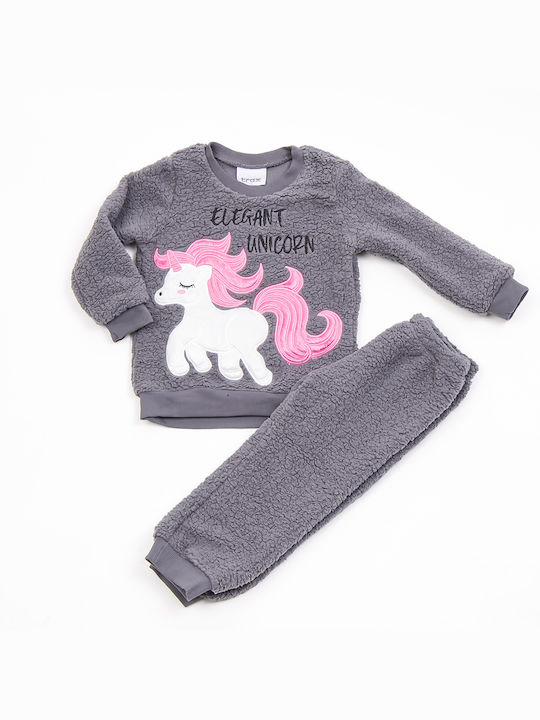 Trax Set Top & Bottom Kids Winter Fleece Pyjamas Gray