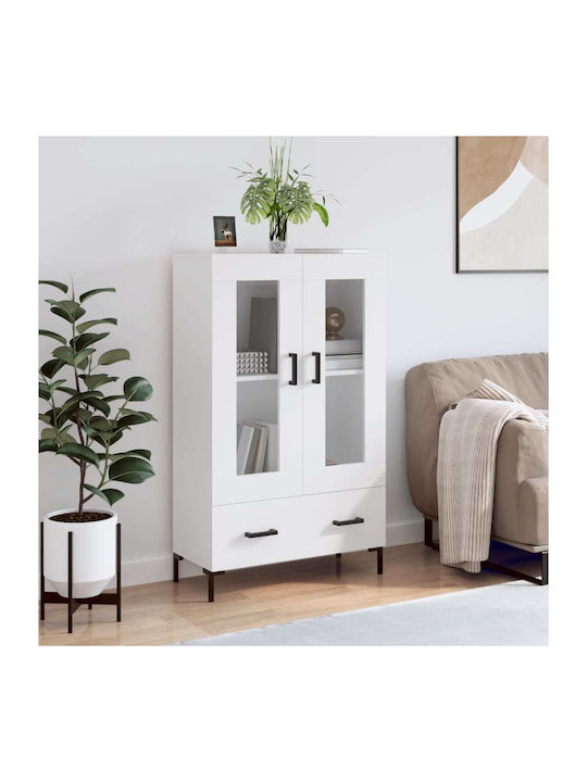 Floor-standing Living Room Display Cabinet made of Wood & Metal with Glass White 69.5x31x115cm