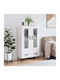 Floor-standing Living Room Display Cabinet made of Wood & Metal with Glass White 69.5x31x115cm