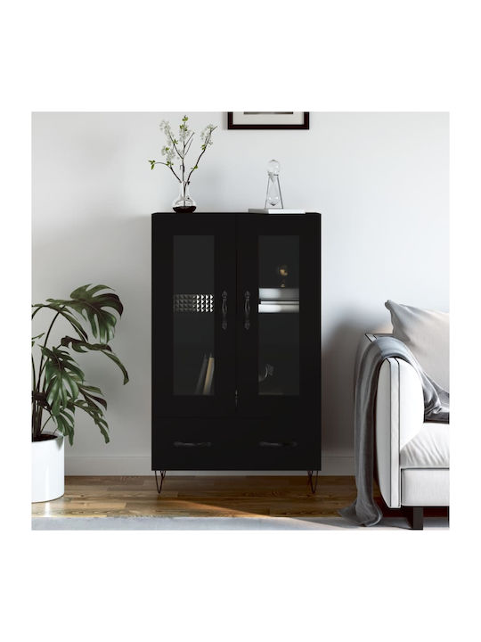 Floor Particle Board / Metallic Living Room Display Cabinet with Glass Black 69.5x31x115cm