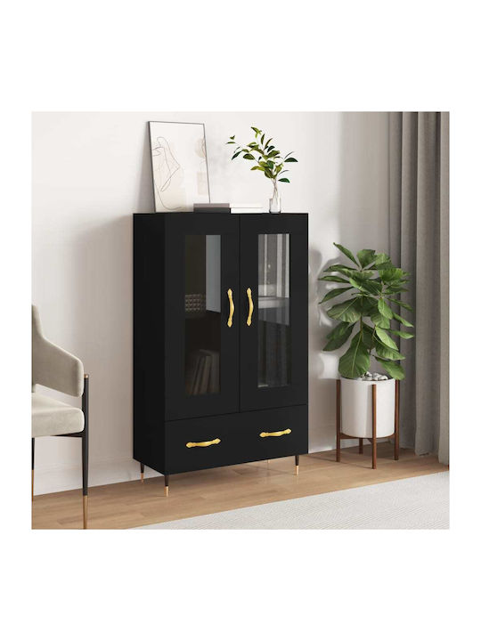 Floor Particle Board / Metallic Living Room Display Cabinet with Glass Black 69.5x31x115cm