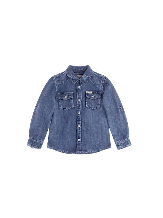 Guess Cămașă pentru copii Cu mânecă lungă Denim Albastru