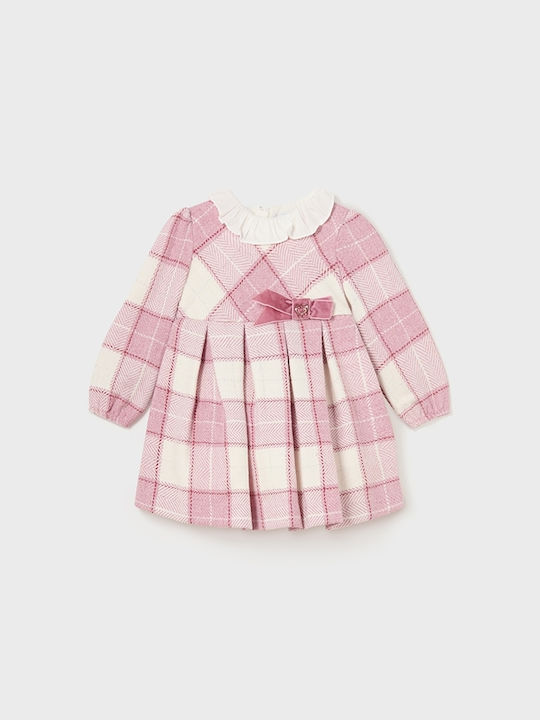 Mayoral Kids Dress Checked Long Sleeve Pink