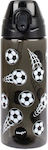 Fringoo Football Kinder Trinkflasche Kunststoff mit Strohhalm Schwarz 600ml