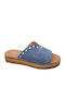 Leather Women's Flat Sandals Flatforms in Blue Color