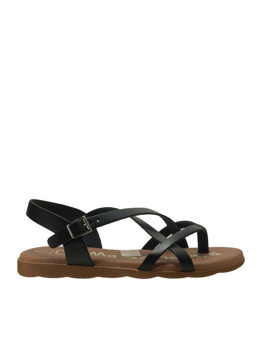 Leather Women's Flat Sandals in Black Color