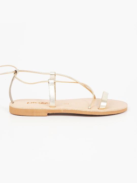 Piazza Shoes Leather Women's Flat Sandals with Strap in Gold Color