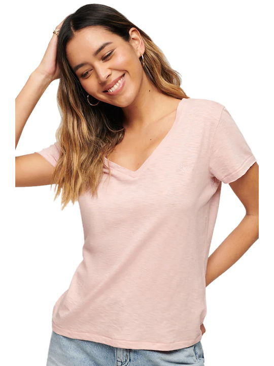 Superdry Damen T-Shirt mit V-Ausschnitt Rosa