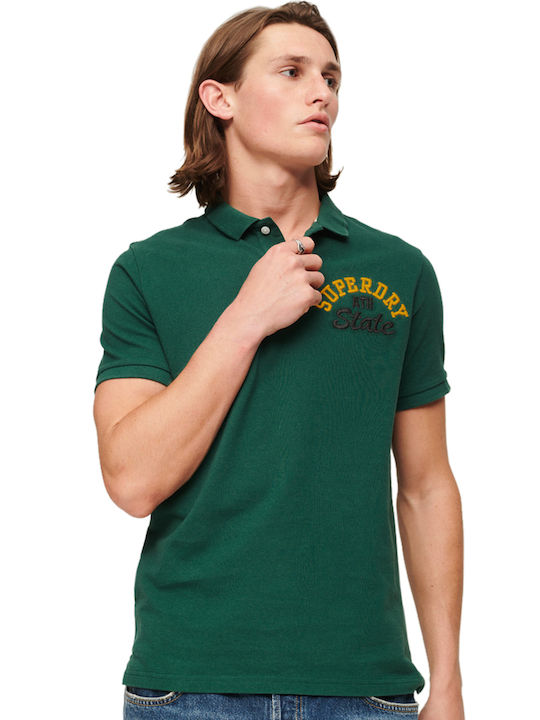 Superdry Ανδρικό T-shirt Κοντομάνικο Polo Πράσινο