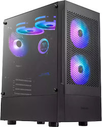 Gamdias Talos E3 Mesh Jocuri Turnul Midi Cutie de calculator cu fereastră laterală și iluminare RGB Negru