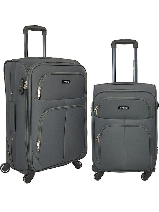 Playbags Βαλίτσες Ταξιδιού Υφασμάτινες Γκρι ΑΝοιχτό Μέγιστου Ύψους 65εκ. με 4 Ρόδες Σετ 2τμχ