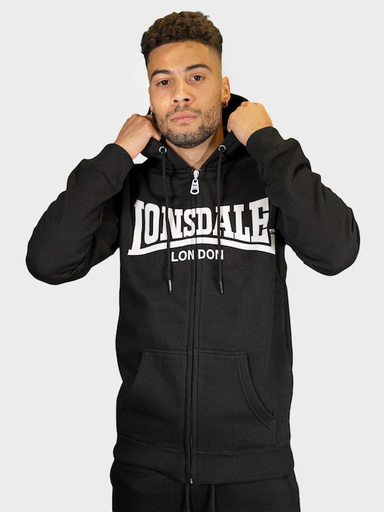 Lonsdale Men's Sweatshirt Jacket with Hood and Pockets Black