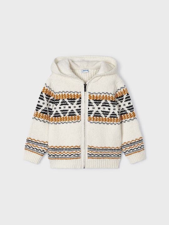 Mayoral Boys Knitted Hooded Cardigan with Zipper Ecru