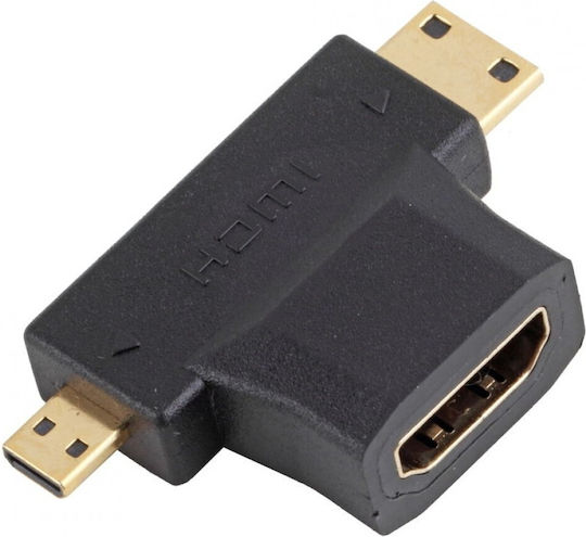 Конвертор micro HDMI / mini HDMI мъжки към HDMI женски Черен 1бр 2986