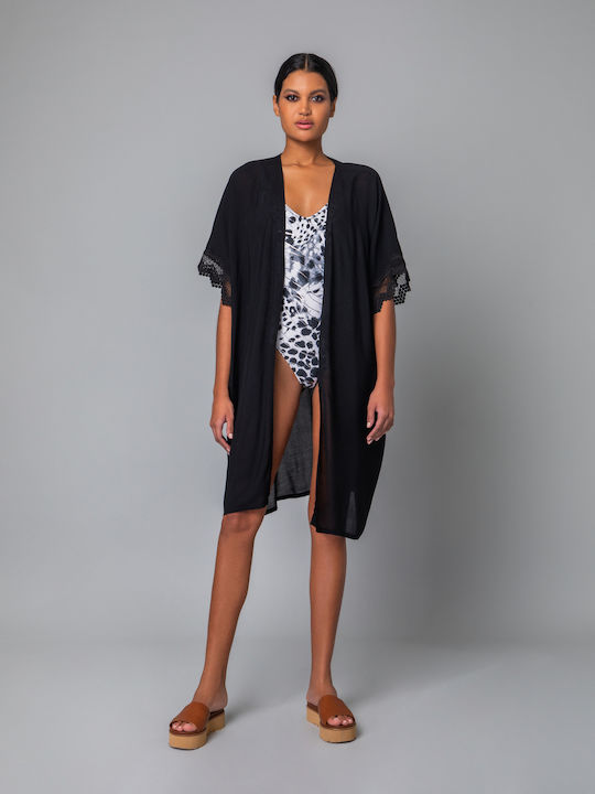 Milena by Paris Women's Kimono Beachwear Black