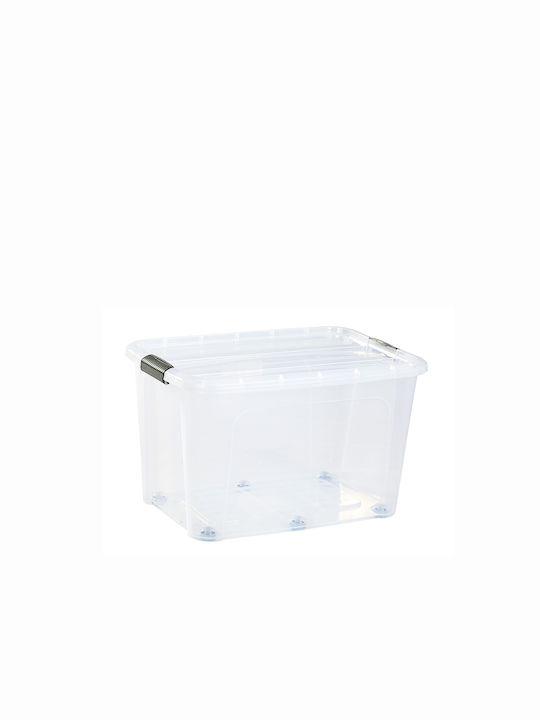 Plastic Storage Box with Wheels and Lid Transparent 70x48x33cm