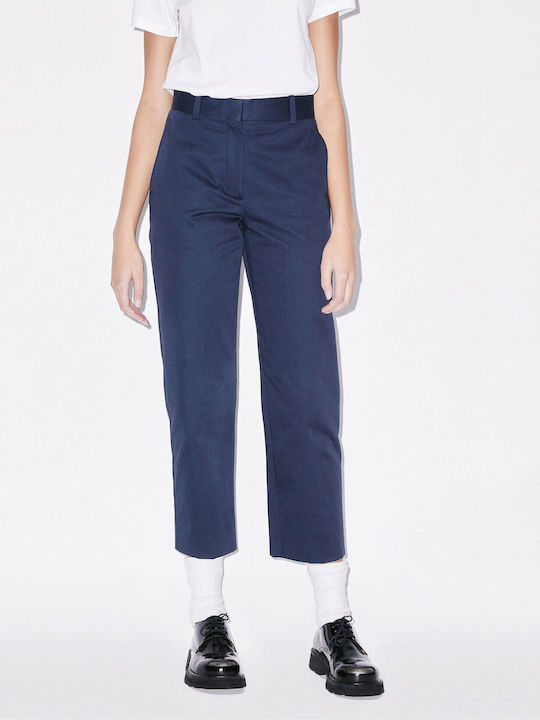 Kenzo Women's Cotton Capri Trousers in Straight Line Navy Blue