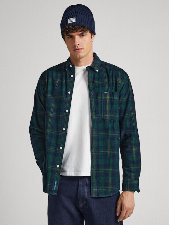 Long-sleeved Corduroy Shirt Checked Green