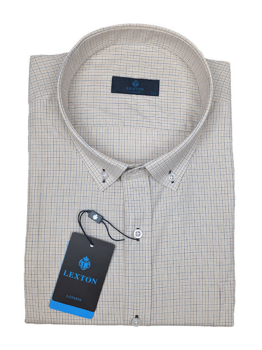 Short-sleeved Shirt Checked Beige