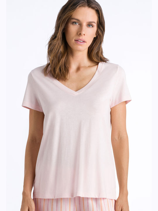 Hanro Γυναικείο T-shirt με V Λαιμόκοψη Ροζ