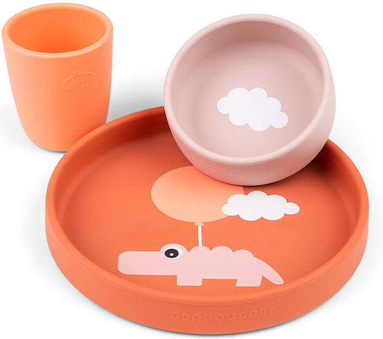Done by Deer Set Essgeschirr Happy Crocodile aus Silikon Orange 3Stück