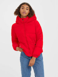 Vero Moda Women's Short Puffer Jacket for Spring or Autumn Red