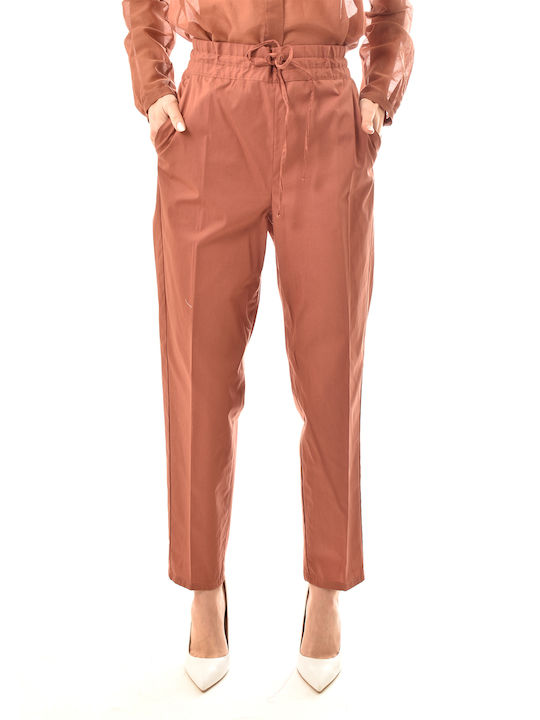 Emme Marella Women's Fabric Trousers with Elastic in Relaxed Fit Brown