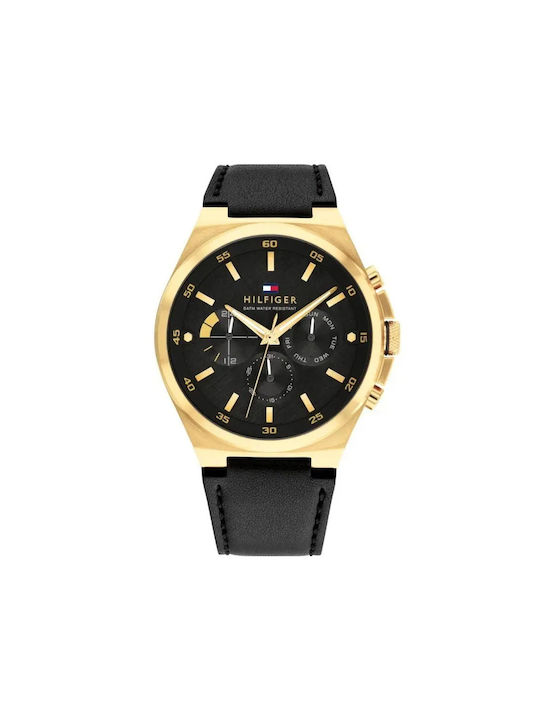 Tommy Hilfiger Uhr Batterie mit Schwarz Lederarmband