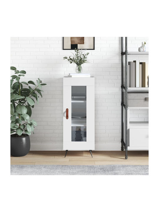 Floor Particle Board Living Room Display Cabinet with Glass White 34.5x34x90cm