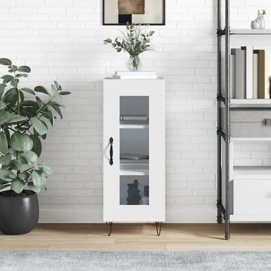 Living Room Display Cabinet from Particle Board with Windowed White 34.5x34x90cm