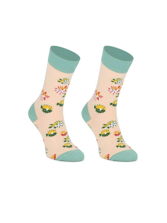 Crazy Socks Pez Globo Γυναικείες Κάλτσες με Σχέδια Μπεζ