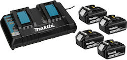 Makita Satz von 4 Werkzeugbatterien Lithium 18V mit Ladegerät DC18RD Makita Satz von 4 Werkzeugbatterien Lithium 18V mit Ladegerät DC18RD