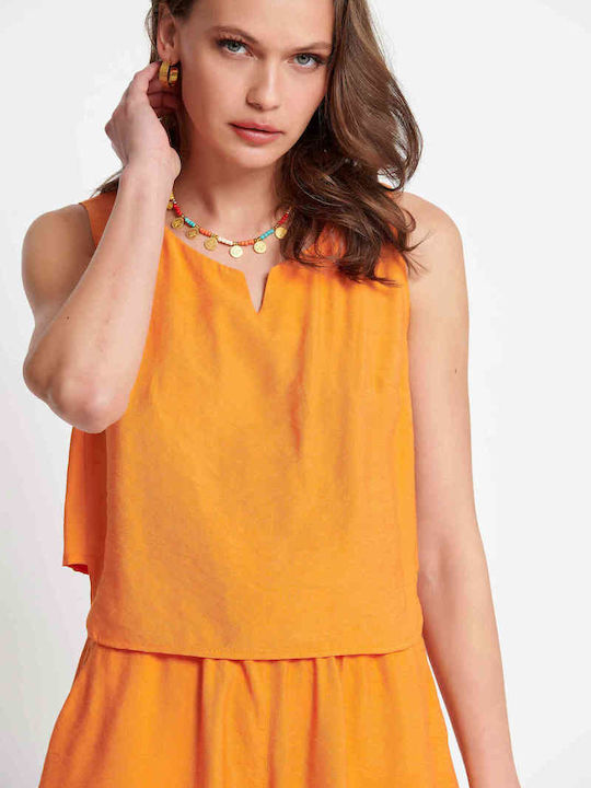 Bill Cost Women's Summer Crop Top Sleeveless Orange