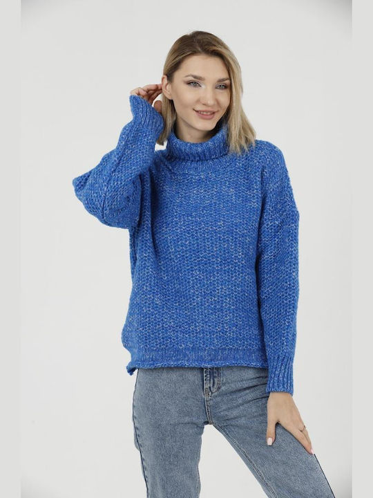 Korinas Fashion Women's Long Sleeve Sweater Turtleneck Blue