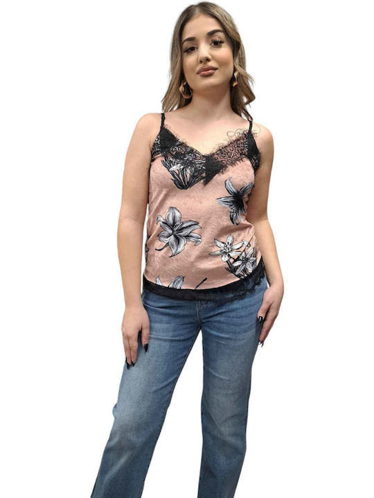 Γυναικείο Lingerie Top με Δαντέλα Floral Ροζ