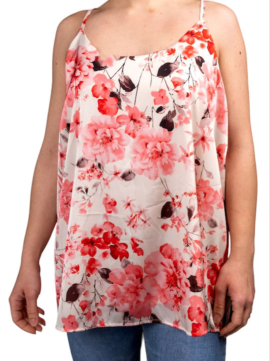 Remix Women's Summer Blouse with Straps Floral Pink