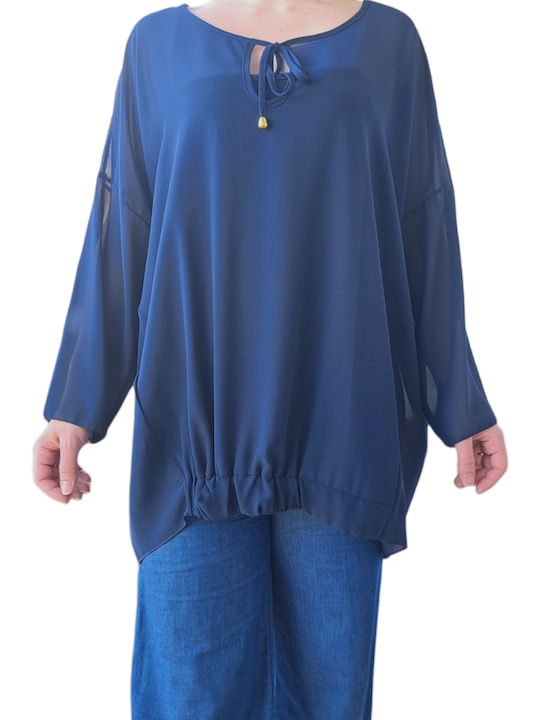 Remix Women's Blouse Long Sleeve Navy Blue