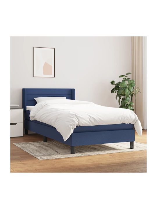 Bett Einzelbett Mit Stoff bezogen Blau mit Latten & Matratze 82x200cm