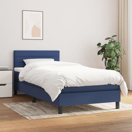 Bett Einzelbett Mit Stoff bezogen Blau mit Latten & Matratze 82x200cm