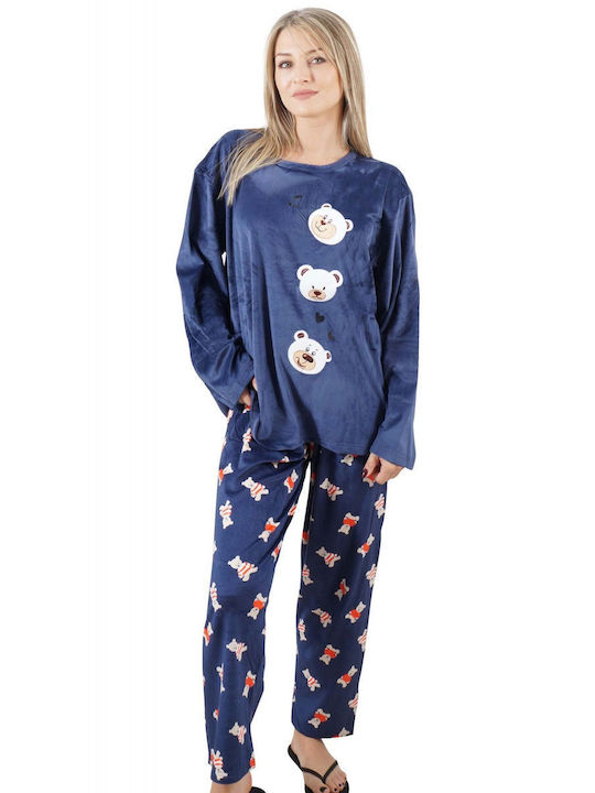 G Secret De iarnă Set Pijamale pentru Femei Fleece Albastru marin