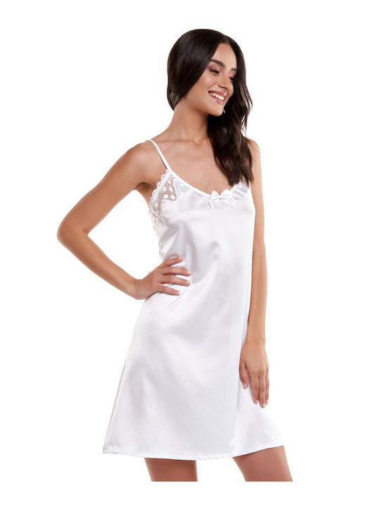 Miss Rosy Sommer Satin Damen Nachthemd Weiß