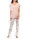 Pink Label Sommer Damen Pyjama-Set Rosa