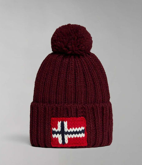 Semiury Pom Pom Beanie Unisex Beanie Knitted in Burgundy color