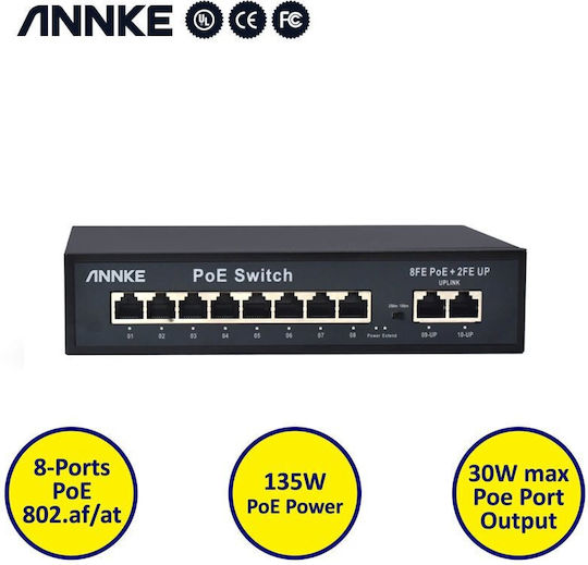 Annke SW014 Unmanaged L2 PoE+ Switch με 10 Θύρες Gigabit (1Gbps) Ethernet