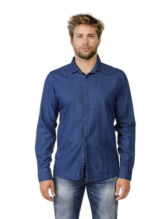 Devergo Herrenhemd Langärmelig Jeans Blau